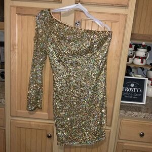 PRIMAVERA COUTURE SHORT DRESS 3853 Gold sequin